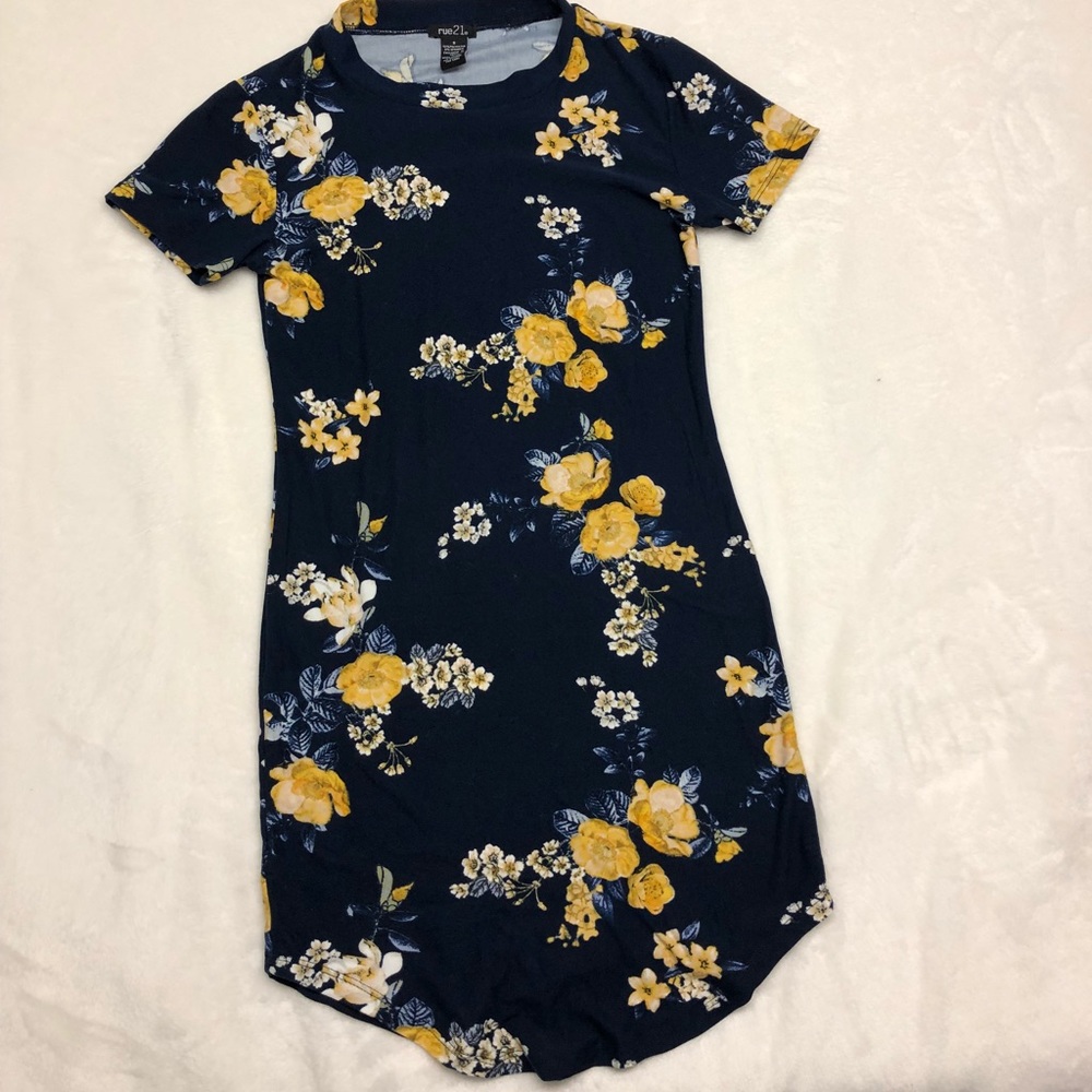 Dark blue floral print dress